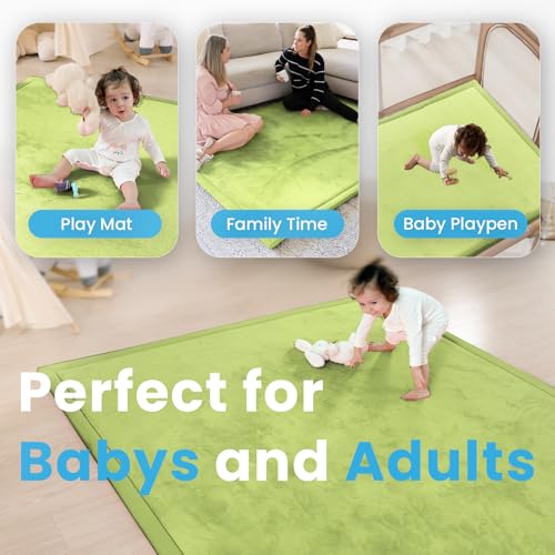 Image of 1.3 inch Thick Baby Play Mat for Floor Playpen, 50x50 Foam Tummy Time Mat, Padded Support Soft Plush Nursery Rug for Infant Kids Toddler Crawling Kick Activity (Light Green)