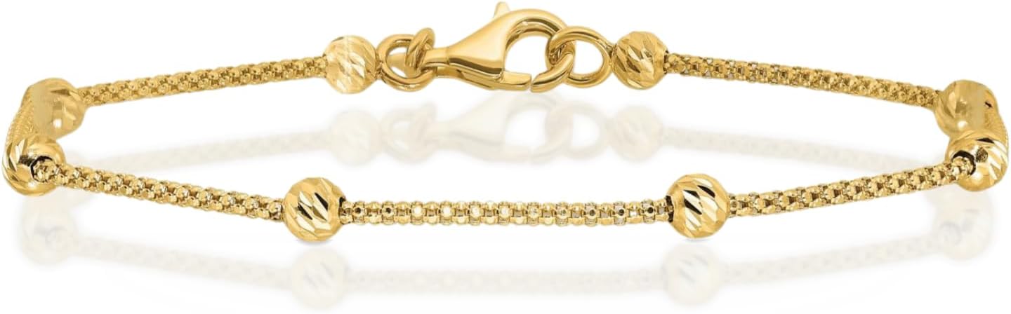 IceCarats 14K Solid Yellow Gold 4mm Thick Snake Chain Ball Bracelet 7.5 inch Diamond Cut For Her