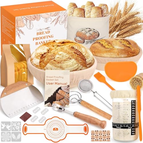 Hohysun Sourdough Bread Baking Supplies Sourdough Starter Kit Bread Proofing Basket Bread Making Tools Kit Sour Dough Kit Tools Sourdough Proofing Basket Sourdough Kit Gifts for Bakers Women Wife Mom