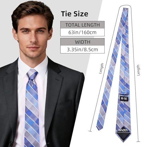 Image of Hi-Tie 63 inches Striped Paisley Extra Long Ties for Men Silk Necktie with Lapel Pin Tie Clip Big and Tall Men Formal Wedding