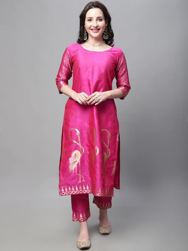 Image of VredeVogel Women's Cotton Silk Jacquard Kurta Pant Set with Banarasi Silk Dupatta