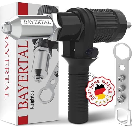 Bayertal® Kit de riveteuse pour perceuses et visseuses sans fil– 4 embouts de rivet – Adaptateur professionnel pour rivets...