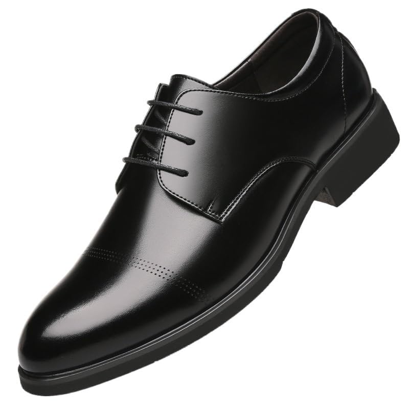 Men’s Classic Oxford Leather Dress Shoes Business Formal Wedding Comfortable Non-Slip Pointed Toe Walking Shoes for Men Lace Up