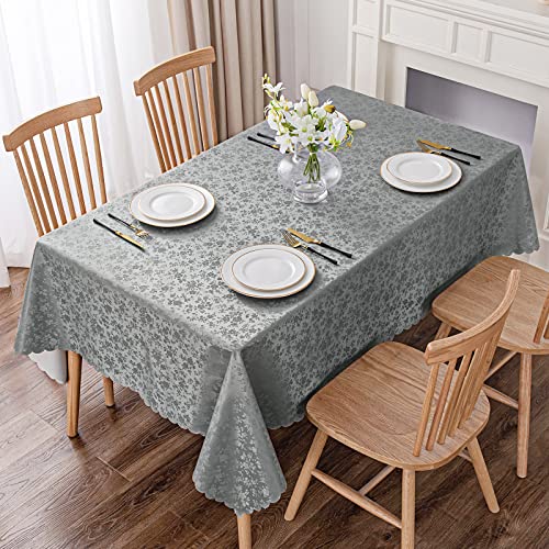 Image of Smiry Rectangle Table Cloth, Waterproof Heavy Duty Vinyl Tablecloths, Wipeable Washable Table Cover for Kitchen and Dining Room (Grey, 70 inch X 90 inch)