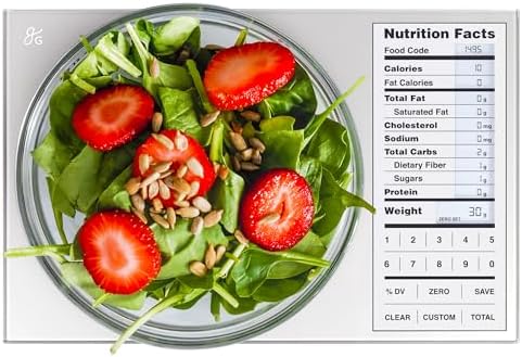 Greater Goods Food Scale with Nutrition Calculator, Non Connected Calorie Scale for Meal Prep, Weight Loss, 2000 Pre-Loaded Food Codes, Compact Kitchen Scale, Battery Operated, 11lb Capacity, Silver