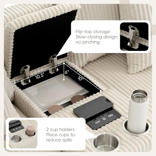 Image of Merax 6 Seater Corduroy Sectional Modular Couch Sofa w /Bluetooth Speakers, U Shaped Deep Seat Cloud Comfy Couches Sofa w /Console, USB Charger, Cup Holders, Storage, Ottoman Chaise for Living Room