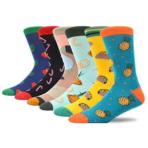 MAKABO Novelty Dress Socks For Women's Fun Colorful Fashion Casual Soft Crew Socks Gift For Woman (Shoe Size 6-9 /Sock Size 9-11, 6 pairs - Colorful food)