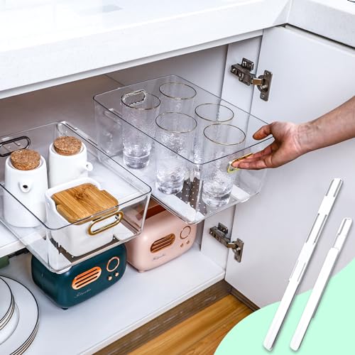 CroBlissful 4 Pcs Adhesive Sliders for Cabinets Pull Out Drawer Organizer Accessories Basket Office Glide Cabinet Tracks Runner Adhesive Drawer Slides Pull Out Replace Guide Rail for Back to School - Image 6