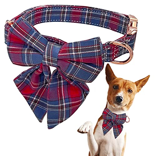 Personalizado clásico a cuadros collar de perro de Navidad con lazo grande Plaid Fly y hebilla de...