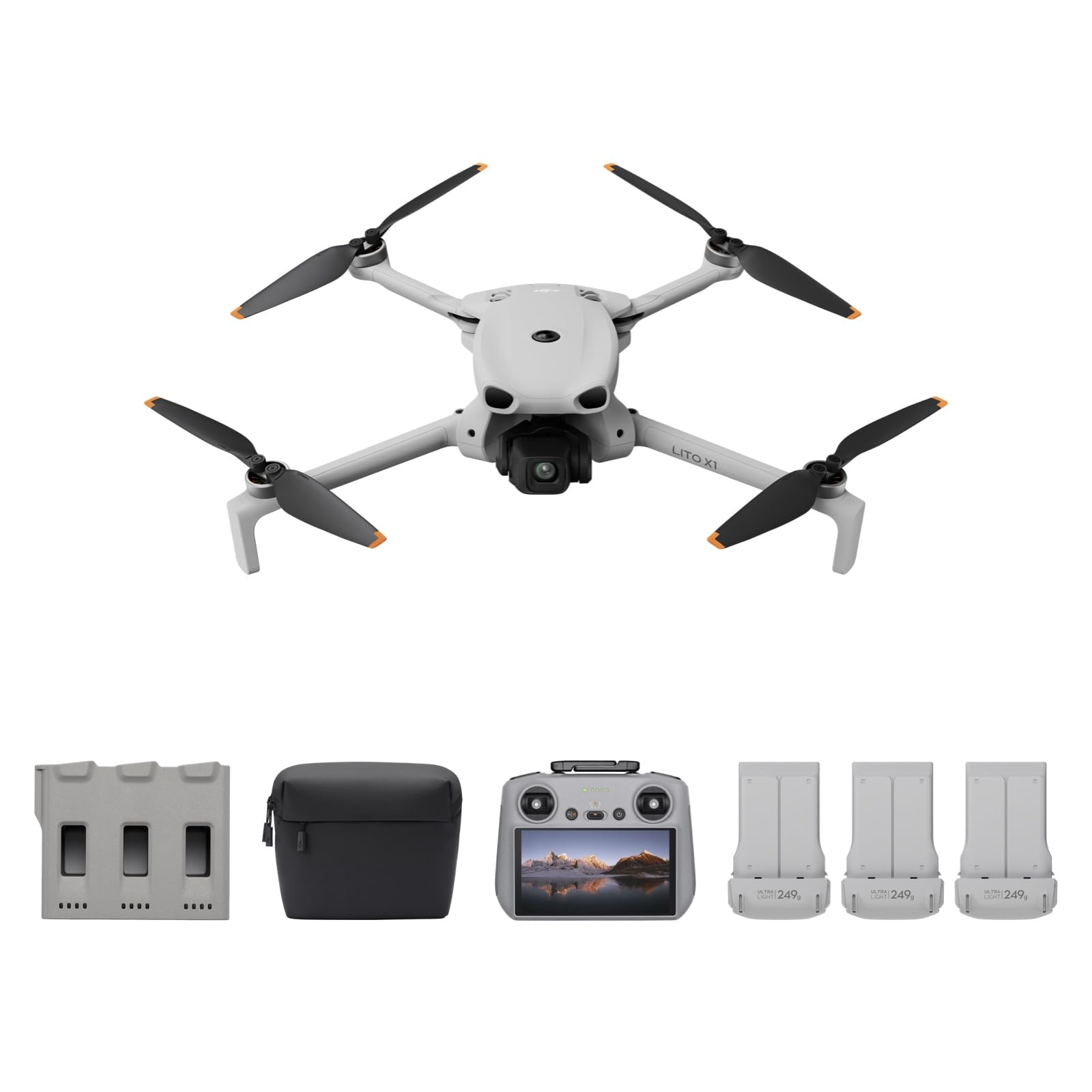 DJI Lito X1 Bundle Fly More avec DJI RC 2, drone caméra pour débutants 4K, Détection d'obstacles, ActiveTrack, capteur 1/​1,​3 pouce, léger pour adultes, Transmission vidéo 15 km, 3 batteries, C0