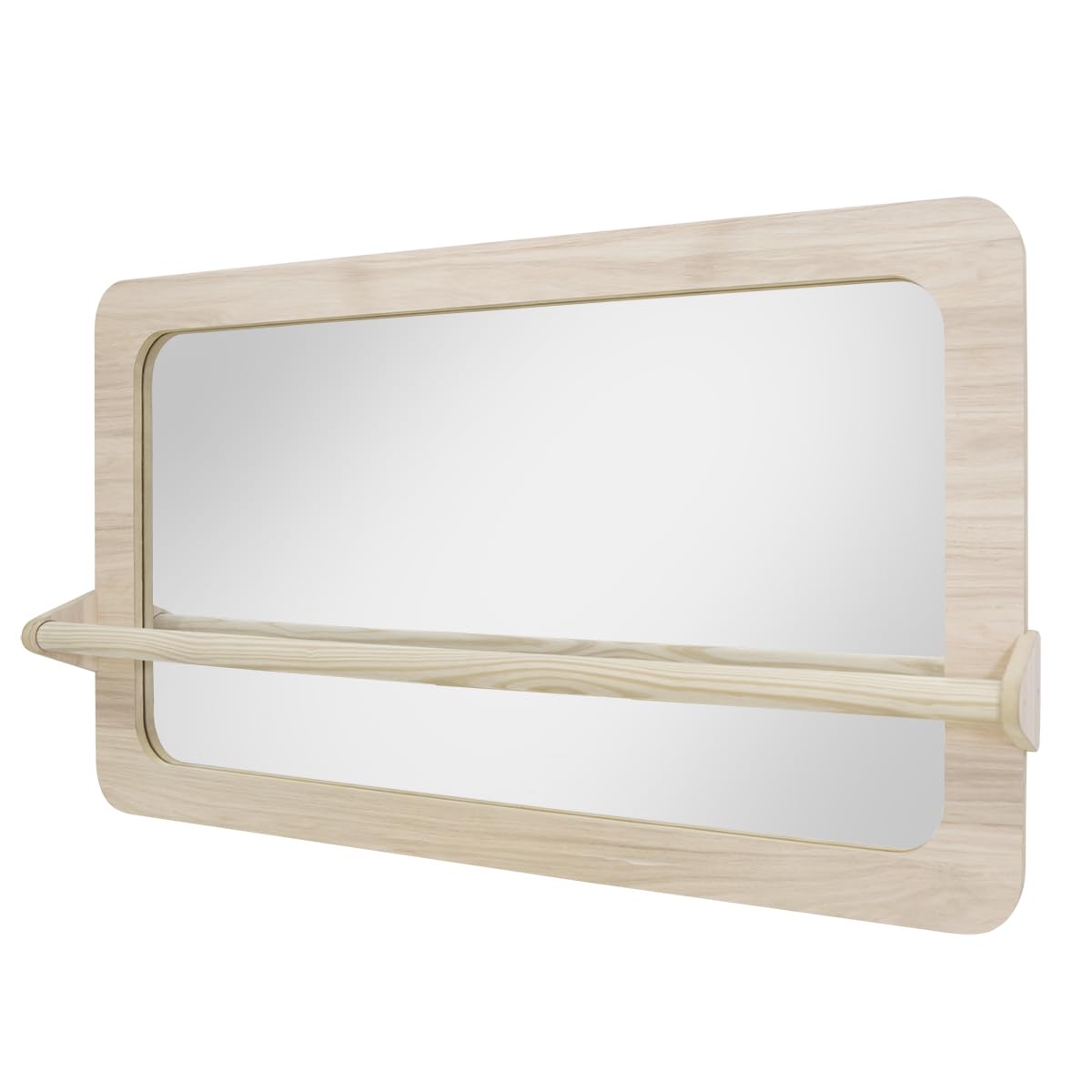 Bainba Espejo Montessori bebé con Barra Abedul | 3 Posiciones Regulables | Cristal Irrompible de Seguridad | 112 x 60 cm | Fijación en la Pared | Hecho en España