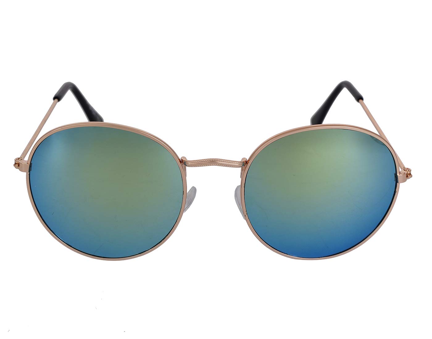 Fashion AceFA51 Mirrored Gold-metal round unisex Sunglasses skyblue