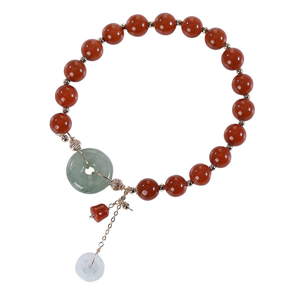Girls Accessories Bracciale in Argento Sterling 925 Vintage per Donna Semplice Oro 14 carati Smeraldo Pulsante Fortunato Perline di Agata Rossa Fascino Classico dei Gioielli Spiaggia Estiva Birthday