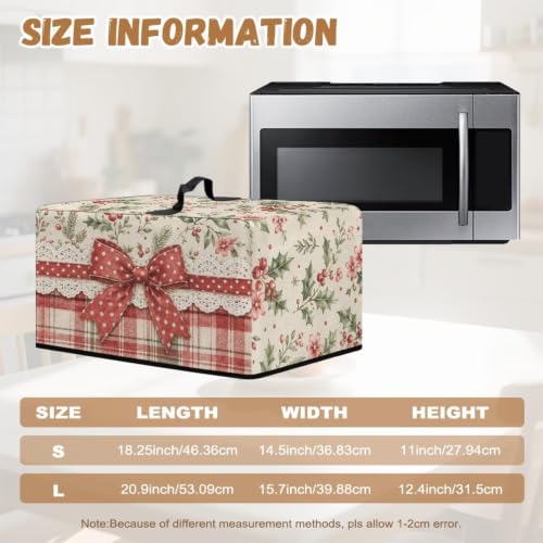 Image of Microwave Oven Cover Christmas Decor Air Fryer Toaster Protector Electrical Appliance Cover for Kitchen Countertop, L, 20.9 x 15.7 x 12.4 Inches, Christmas Bow Holly Plaid