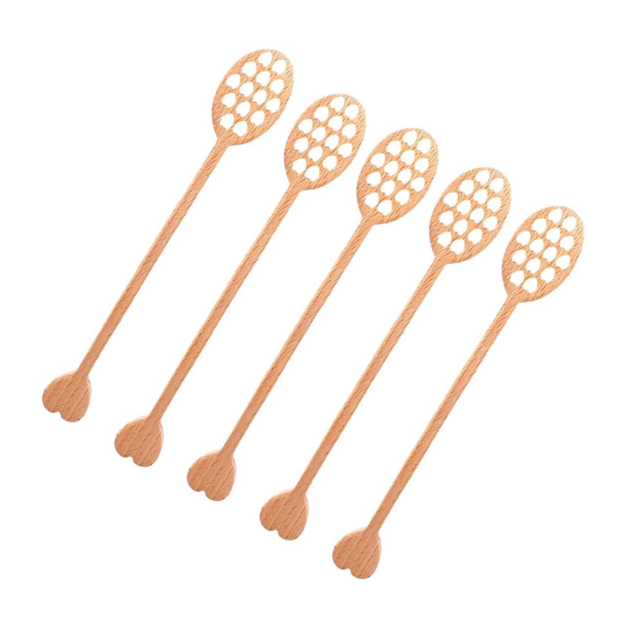 LAPYAPPE Flat Edge Honey Stirrer 5pcs Wooden Honey Stirring Spoon Long Handle for Tea Syrup Wedding Favor