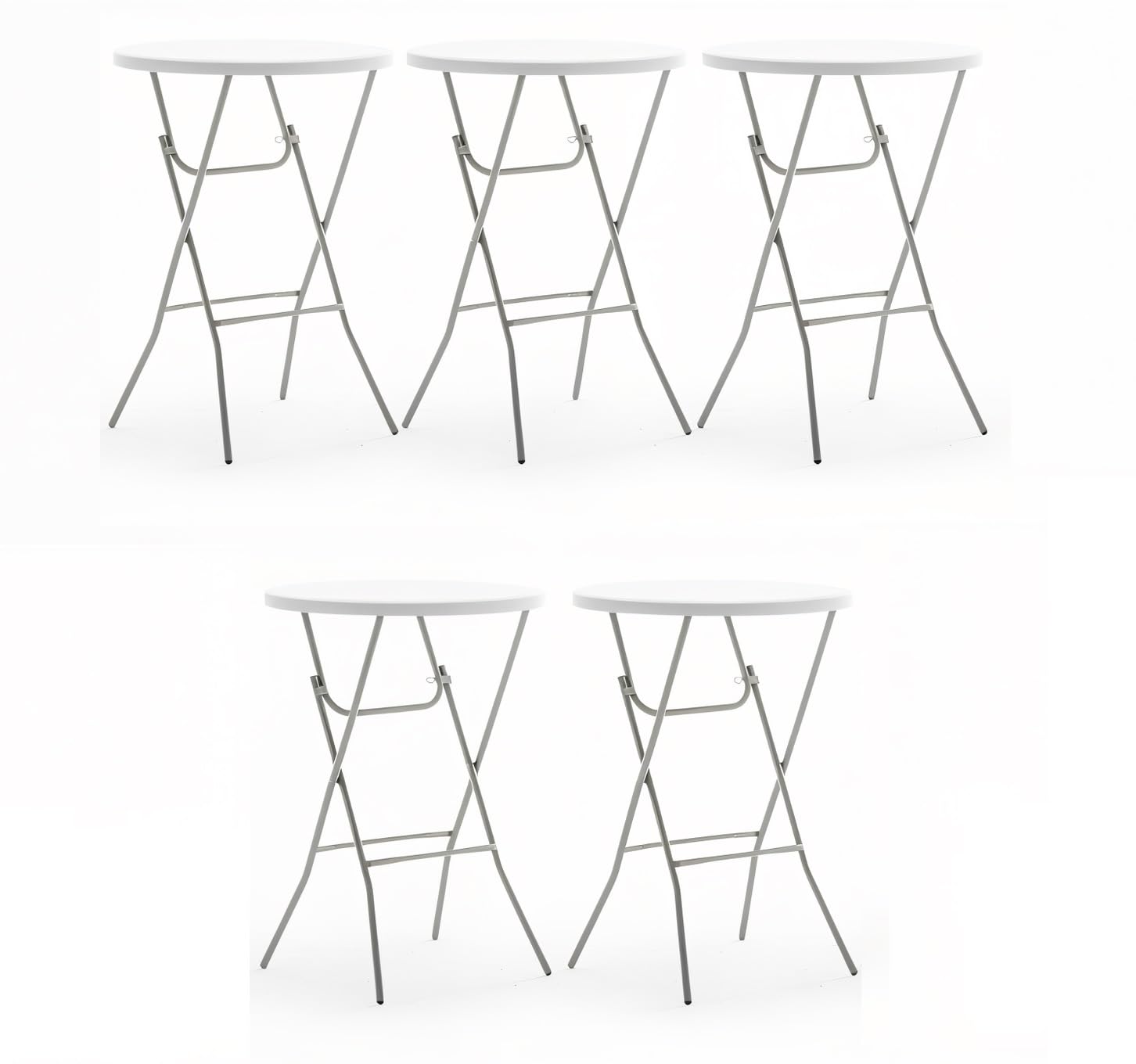 BTExpert 32” Round Bar Height Folding Table Set of 5 – 43” High Top Commercial Plastic Table, White Granite, Portable Heavy-Duty Cocktail Table for Wedding, Party, Event, Indoor Outdoor Use