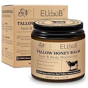 Whipped Tallow Cream für Gesicht & Körper – 100% Grasgefüttertes Rindertalg, Natürlicher Honig & Bienenwachs Feuchtigkeitscreme, Tiefe Hydratation & Pflege, Öl- und Duftfrei, Schnell Absorbierend