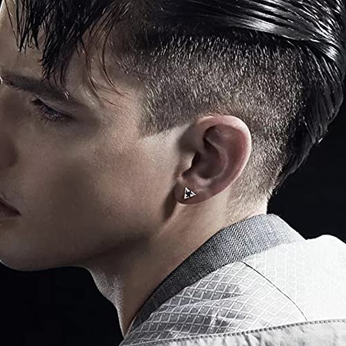 Unisex Geometric Triangle Stud Earrings, Stainless Steel Minimalist Cubic Zirconia Pierced Post Earrings for Men Women3
