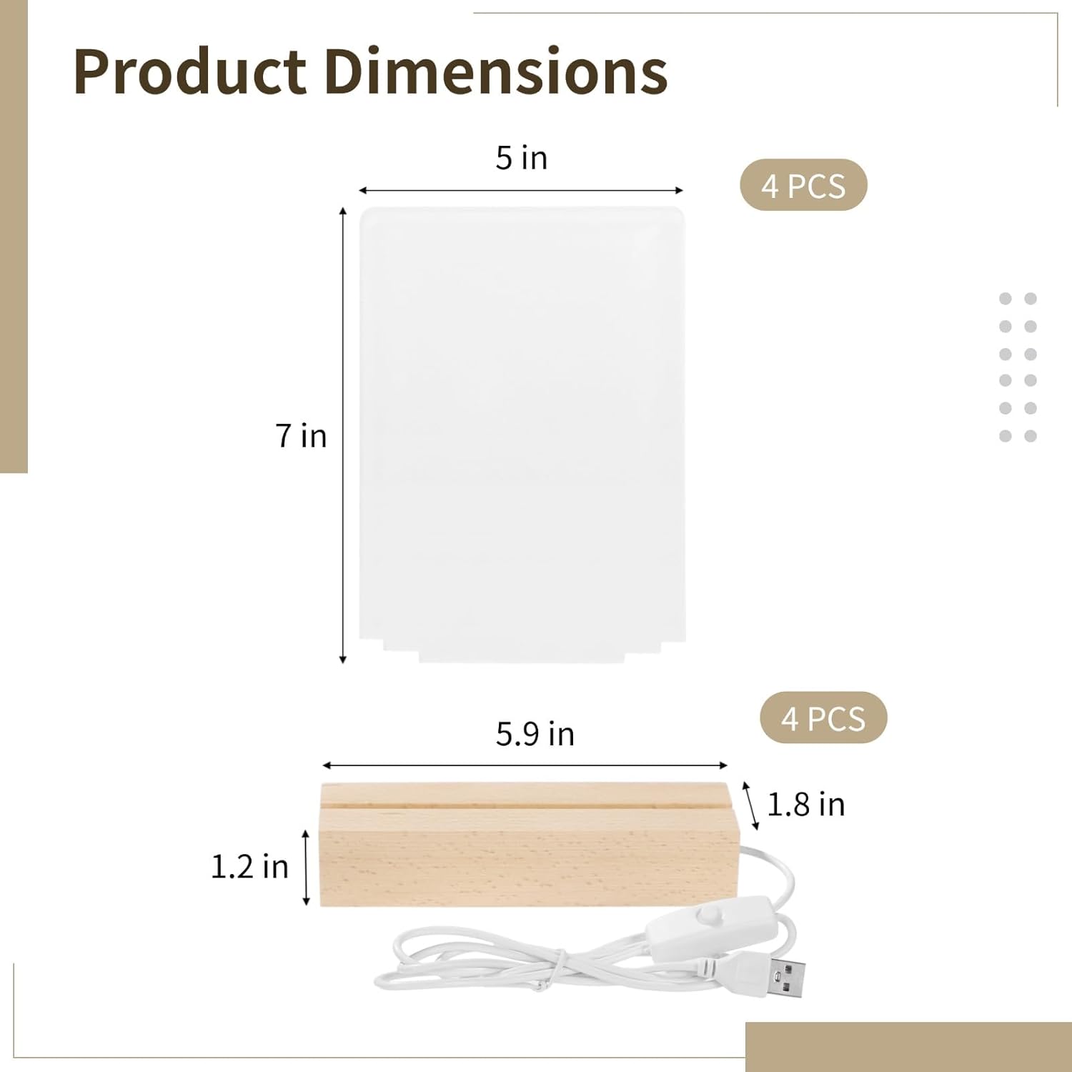 Homaisson 4 PCS Sublimation Acrylic Photo Frames, 5 x 7 in LED Light Panels with Wood Base, Warm Yellow Night Light USB Powered, Heat Press Machine Printing, Present for Family Friends