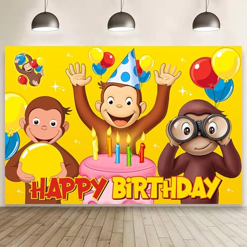 Cartoon for George of Curious Birthday Party Backdrop Cartoon Themed Birthday Banner Photo Background Props for Party Decoration 5x3ft.