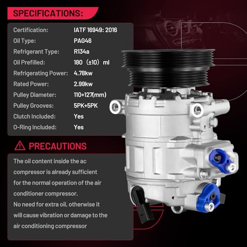 BDFHYK Air Conditioning 198567 A/C Compressor with Clutch Compatible with Volkswagen Jetta 2005-2014, Passat 2012-2014, Golf 2010-2014, Bora Beetle Rabbit,Compatible with TT RS Quattro 2012-2013