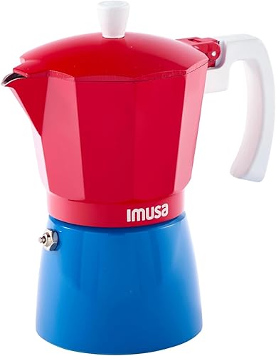 IMUSA Cafetera de café expreso para estufa, 3 tazas, edición de colores caribeños, café cubano, estilo italiano, Demitasse, Cortadito, capuchino -
