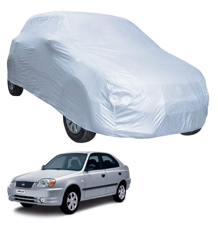 Image of Auto Hub Car Cover Compatible with Hyundai Accent with Mirror Pocket, Water Resistant, Triple Stitched, Accent Car Cover- Plain Silver
