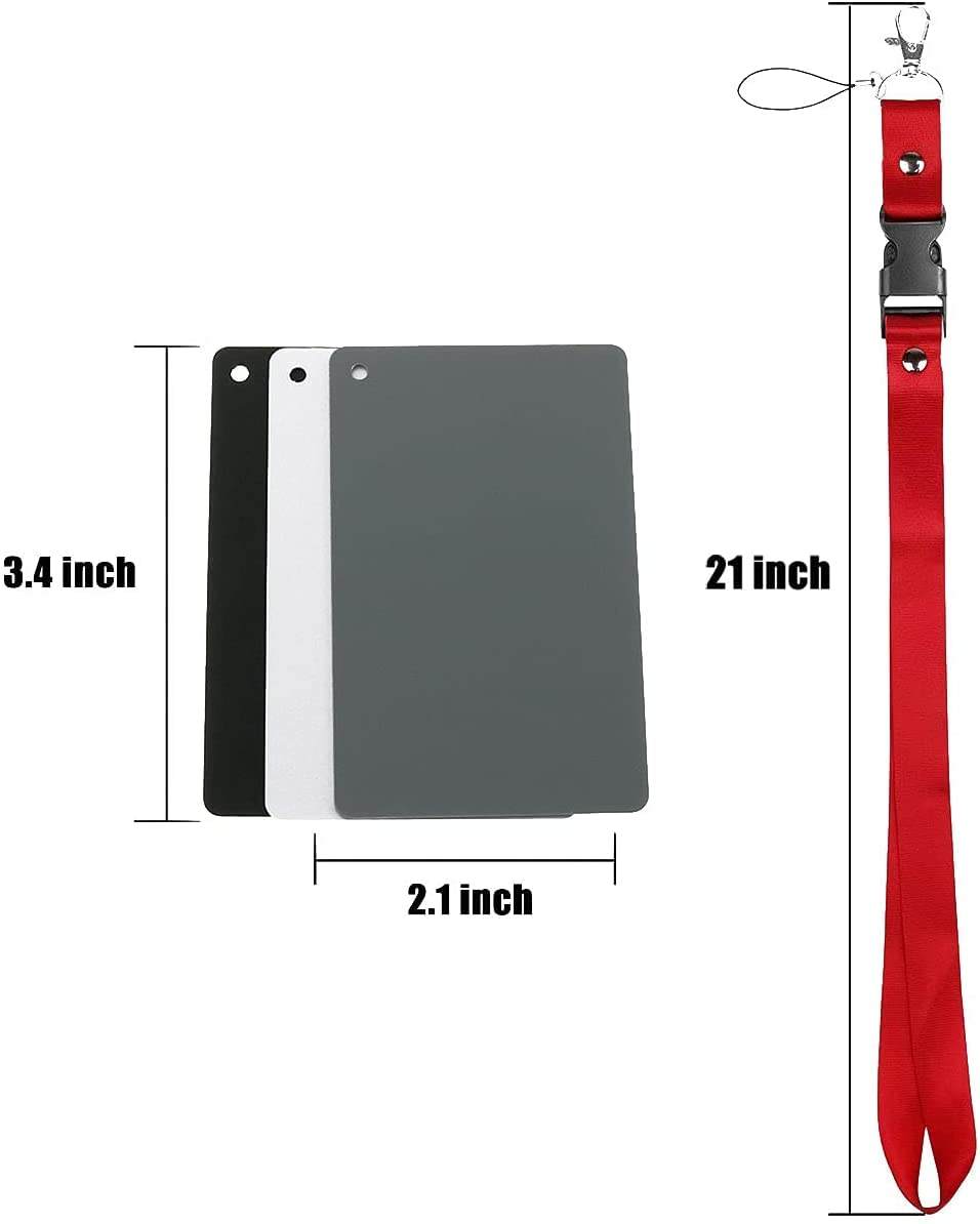 18% grijs wit balans kaart set RLECS 3 STKS aangepaste kalibratie camera checker kaarten met lanyard riem voor video, DSLR en film grijs, zwart, wit 8,5 x 5,6 cm