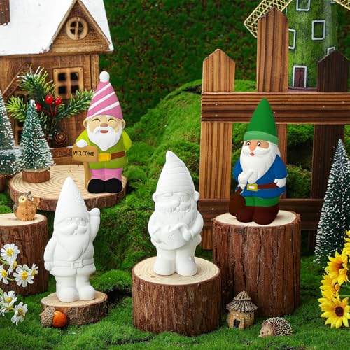 image for Barydat 4 Sets 5 Inches Ready to Paint Your Own Ceramic Gnome Statues 
