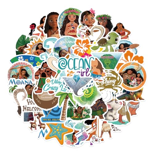 50pcs Cartoon Moana Stickers for Kids Vinyl Waterproof Movie Decal for Water Bottle Laptop Toy Sticker for DIY Decorate Bumper Phone Hard Hat Kids Teens Gifts (Moana)