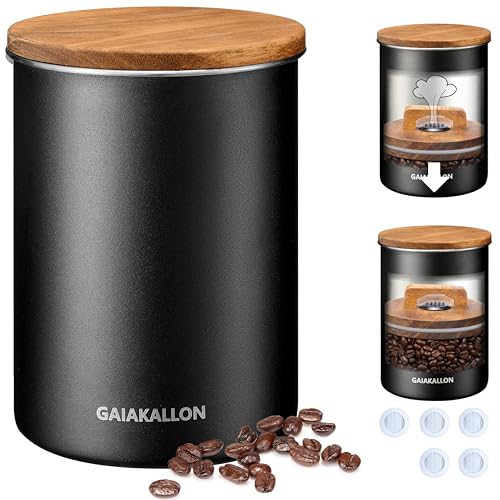 GAIAKALLON Vacuum Coffee Canister, Stainless Steel Airtight Canister for 16oz Coffee Beans, Coffee...