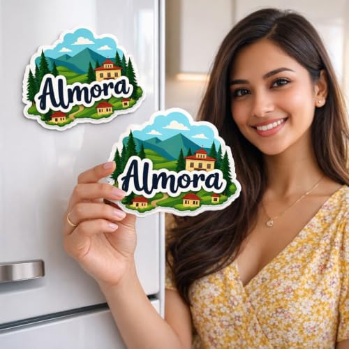 Image of Naxon Almora Uttarakhand Theme Souvenir Wooden Fridge Magnet | Himalayan Mountains, Pine Forest & Scenic Hill Design 3x3 Inch Refrigerator Magnet for Kitchen & Home Decor | Travel Gift | Pack of 1