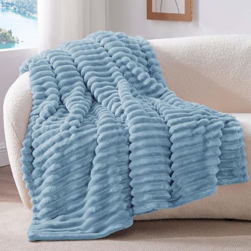 BEDELITE Fluffy Fleece Blanket Cosy Soft Throw 127x152 cm Light Blue
