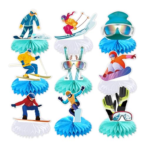 Bubaxuce 9 Pièces Décoration De Fête De Ski Après-Ski Décorations Centres De Table Nid d'abeille Hiver Ski pour Tables Décoration De Table Ski Thème Hivernal