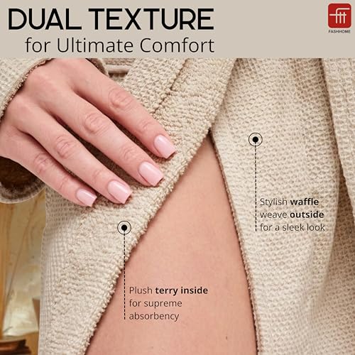 Image of Fash Home-Unisex Bathrobe-Waffle design at Top & Soft TerryTowel inside for quick absorbancy and softness -100% Soft Cotton |Full Size | Perfect for Royal Elite Class Men /Women /Couples (Camel Beige)