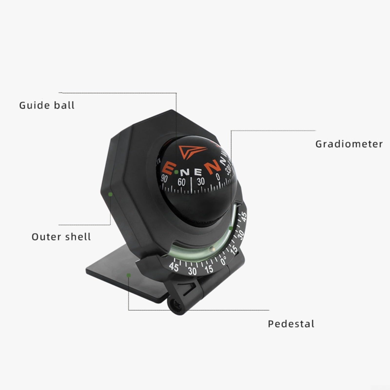 Auto Kompass für Armaturenbrett, Präzises Navigationsinstrument aus ABS, 9x7x6.3cm Schwarz, Wetterfestes Display für Geländewagen und LKW, Einfache Montage mit Kleberückseite