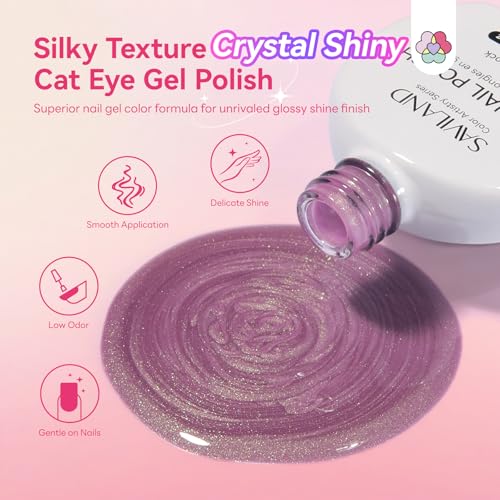 Image of SAVILAND Color Artistry Cat Eye Gel Nail Polish: 6 Colors Crystal Shiny Magnetic Gel Nail Aurora Pink Blue Purple Shimmer Cateye Nail Polish Set