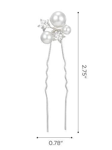 Miniatura 8 de SWEETV Horquillas para el cabello de perlas, accesorios para el cabello de novia, horquilla de novia con diamantes de imitación, en forma de U,