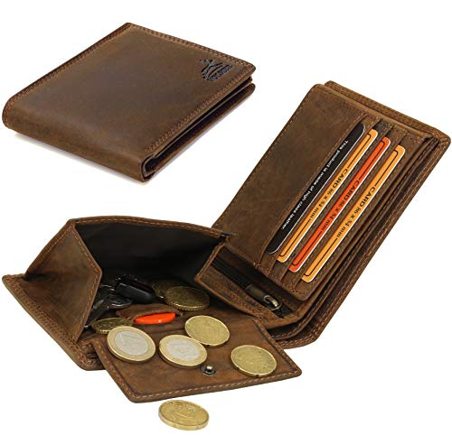 Fa.Volmer® Portefeuille en Cuir pour Homme Marron/Noir avec Protection RFID Portefeuille en Cuir véritable Porte-Monnaie Look usé # VO19 (Brun) - Image 4