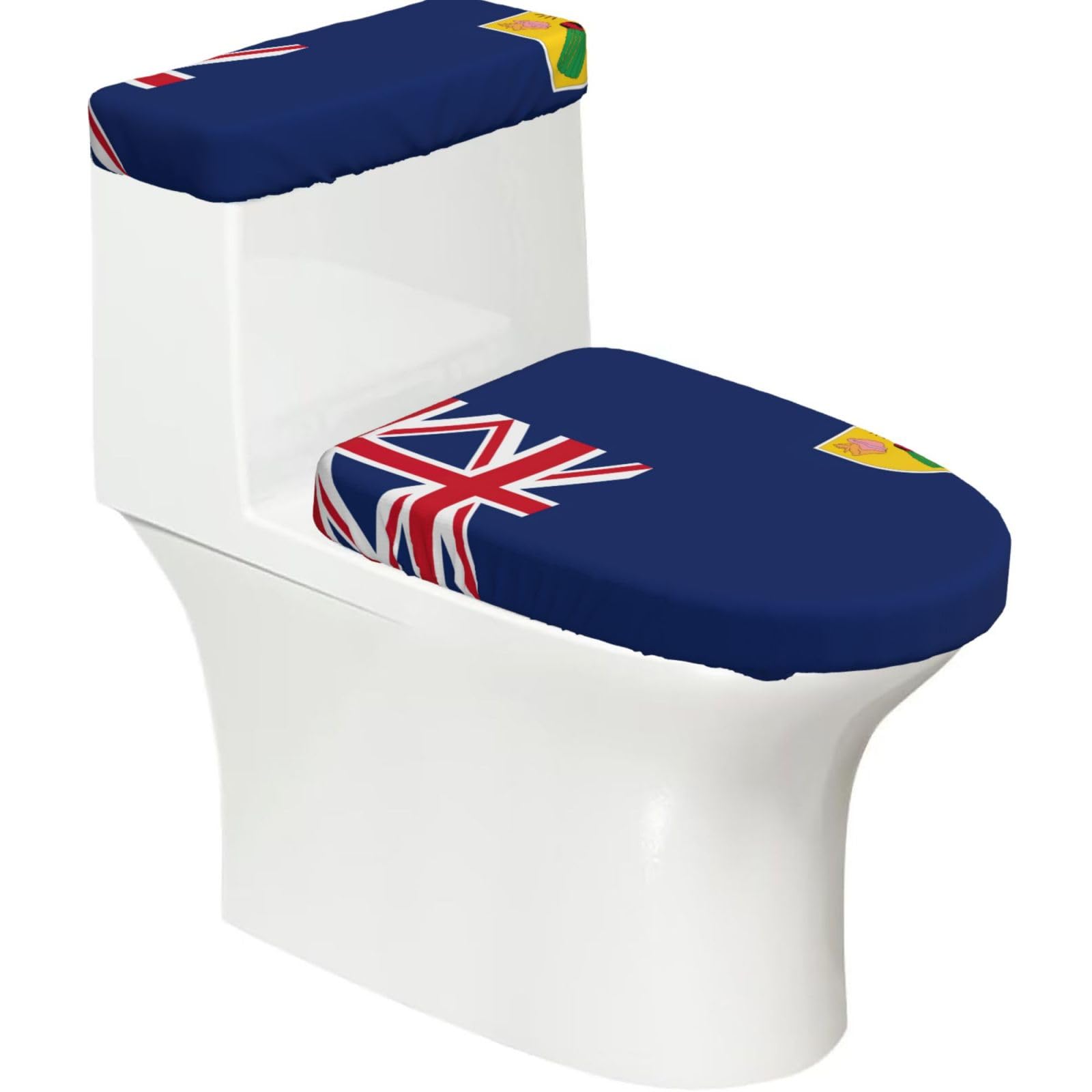 Flag Of The Turks And Caicos Islands Print Bathroom Decor Toilet Lid Cover And Tank Covers, Restroom Accessories Fits Most Round