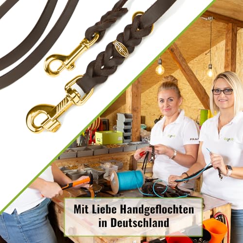 Hundeleine Leder 2m kleine Hunde leicht Fettlederleine [3-Fach Verstellbar] Lederleine geflochten – robuste Leine Hund mit Messingbeschlägen – Führleine Hund & Freihandleine zum Umhängen, Braun 8mm