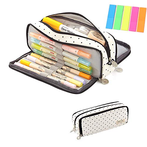 Preisvergleich Produktbild Federmäppchen,FedertaschenTeenager Mädchen,Griff Federtasche,Große Kapazität Studenten Mäppchen,Etui Stifte 3 Fach,Bleistift Briefpapier Pouch (Black dot)