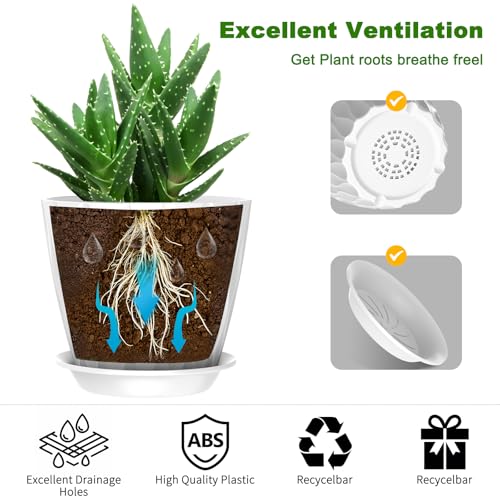 6 Pack 7 Inch Indoor Plant Pots with Drainage Holes, Outdoor Plastic Decorative Flower Pots, Garden Planters with Tray Saucers for Orchids, Violets, Succulents, Herbs, and Other Plants - Image 6