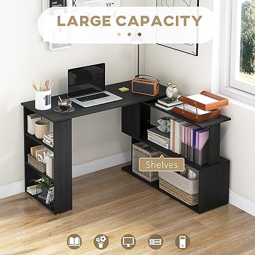 Homcom L Shaped Corner Desk, 360 Degree Rotating Home Office Desk With Storage Shelves, Writing Table Workstation, Black #TOP3