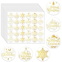 300 Pcs Christmas Stickers 3.8cm, 6 Clear Gold Designs Merry Christmas Snowflake Stickers for Kids Card Making, Envelopes, Crafts, Presents