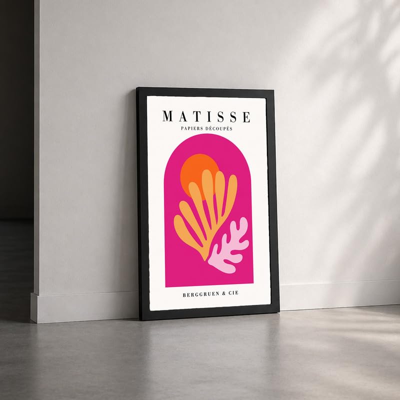Image of Abstract Cut-Outs Premium Framed Wall Poster (12x18 Inch) | Pink Orange & Cream Botanical Wall Art | Modern Colorful Aesthetic Decor for Bedroom, Living Room, Office & Workspace | Ready-to-Hang Frame