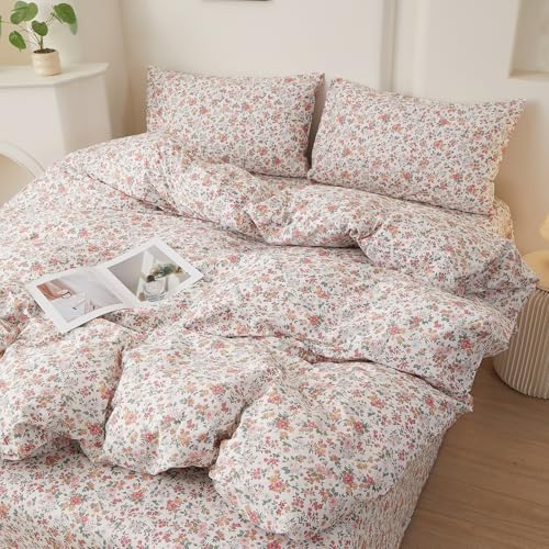 Image of Vintage Pink Floral Cottagecore Comforter Set Queen with 2 Pillowcases | Soft Lightweight Bedding Coquette Comforter Aesthetic Flowers Botanical Comforter Set for Teens Girls Women