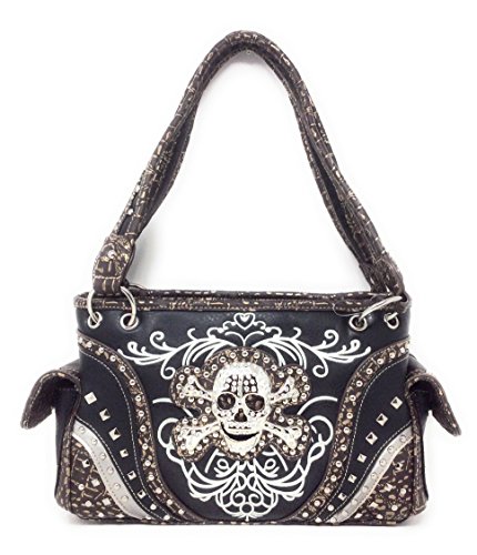 Premium Rhinestone Western Women's Metal Skull Handbag Purse Matching Wallet in 3 colors.2