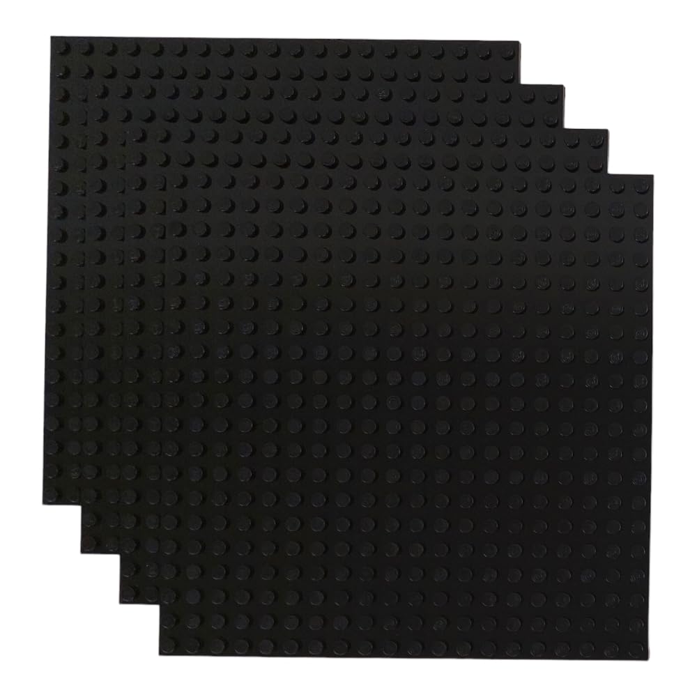 Classic Baseplate - Building Kit for Toddlers &amp; Kids - 20 x 20 Studs - 6.3 x 6.3 inches - Pack of 4 Baseplates - Compatible with Major Brands (Black)