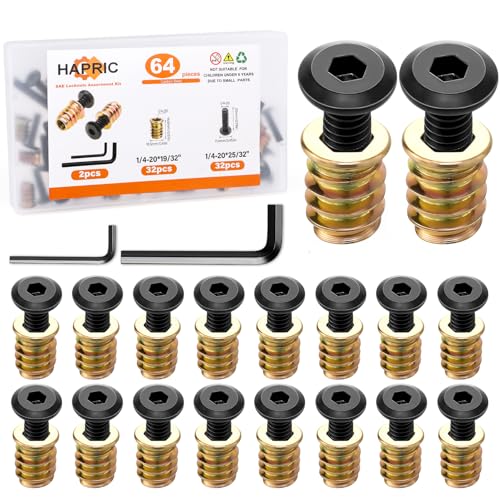 32 Sets Threaded Inserts for Wood Furniture Screws - 1/4-20 x 25/32